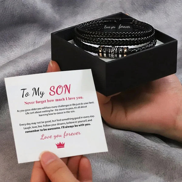 To My Son Never Forget How Much I Love You Braided Leather Bracelet
