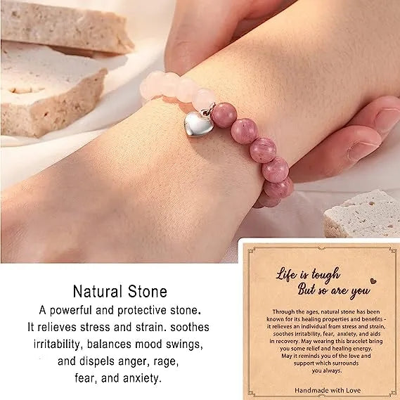 Rose Quartz & Rhodonite Beads Bracelet HNS Studio Canada