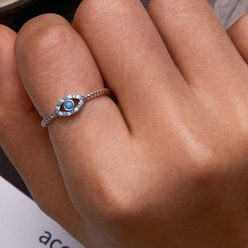 Evil Eye Sterling Silver Ring- Twisted Design HNS Studio Canada