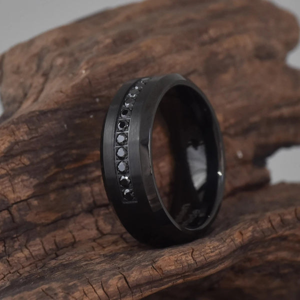 Men's Tungsten Carbide Wedding Band Black HNS Studio