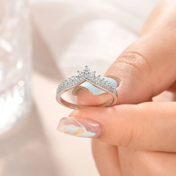 Sterling Silver Crown Wishbone Ring 925