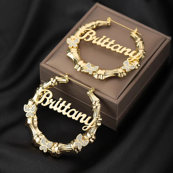 Custom Bamboo Earrings with Butterfly HNS Studio Canada