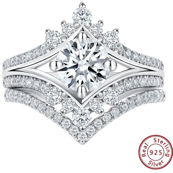 Royal Crown Bridal Ring Set- Sterling Silver HNS Studio