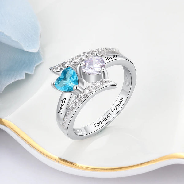 Personalized Promise Ring with Birthstones and Names- Sterling Silver HNS Studio