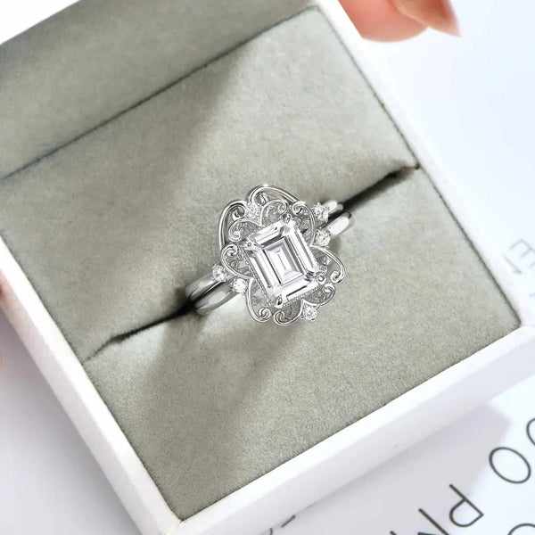 Emerald Cut 2.0 Carat 925 Sterling Silver Ring-Set of 2 HNS Studio Canada