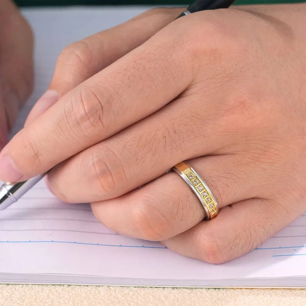 Men Promise Ring Band Sterling Silver 925S- Gold Plated