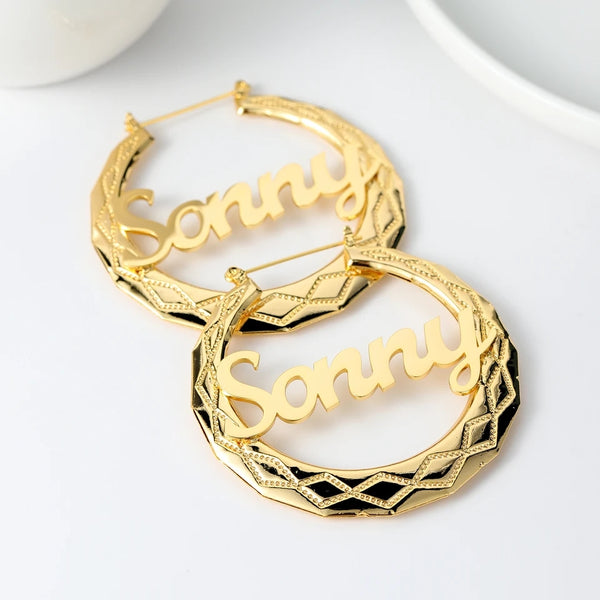 Personalized Hoop Name Earrings Thick HNS Studio Canada