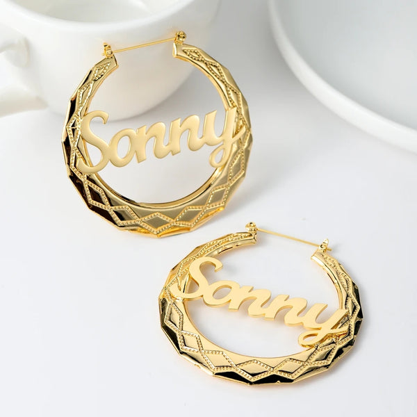 Personalized Hoop Name Earrings Thick HNS Studio Canada