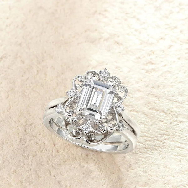 Emerald Cut 2.0 Carat 925 Sterling Silver Ring-Set of 2 HNS Studio Canada