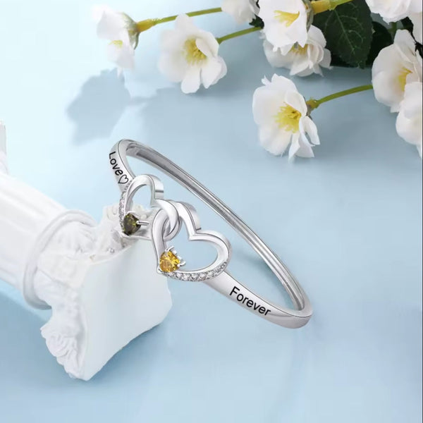Custom Two Names Birthstone Bangle HNS Studio Canada