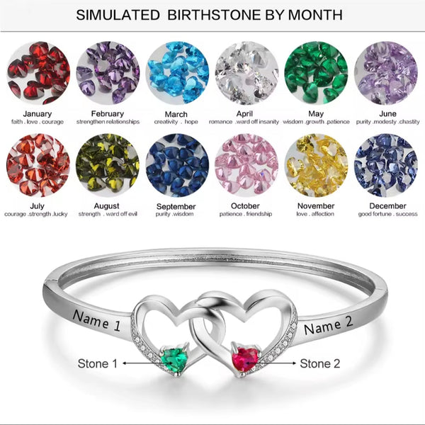 Custom Two Names Birthstone Bangle HNS Studio Canada
