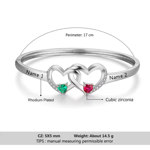 Custom Two Names Birthstone Bangle HNS Studio Canada