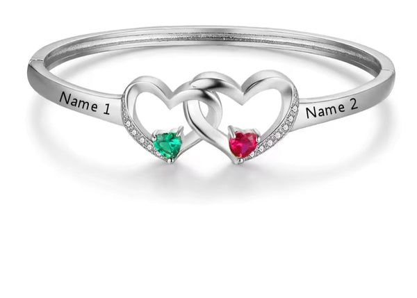 Custom Two Names Birthstone Bangle HNS Studio Canada