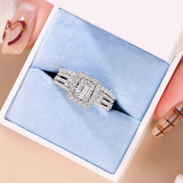 Emerald Cut Sterling Silver Women's Wedding Ring Set