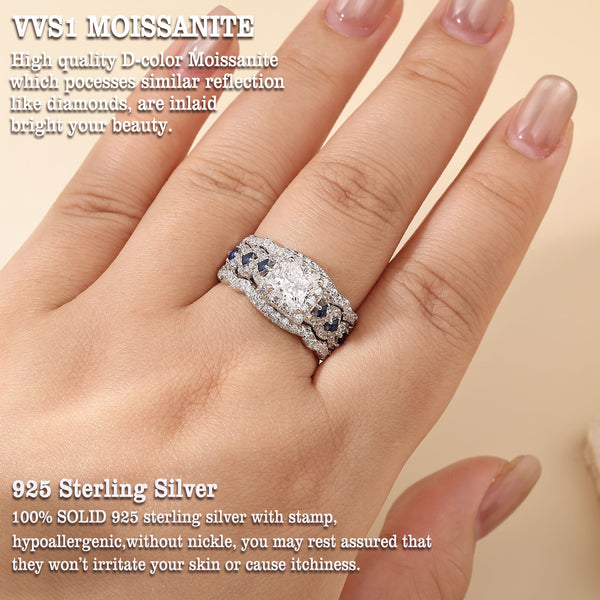 3 Pcs 925 Sterling Silver Moissanite Wedding Ring Set for Women