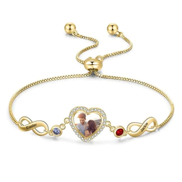 Heart Photo Pendant Bracelet with 2 Names