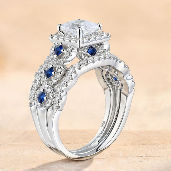 3 Pcs 925 Sterling Silver Moissanite Wedding Ring Set for Women