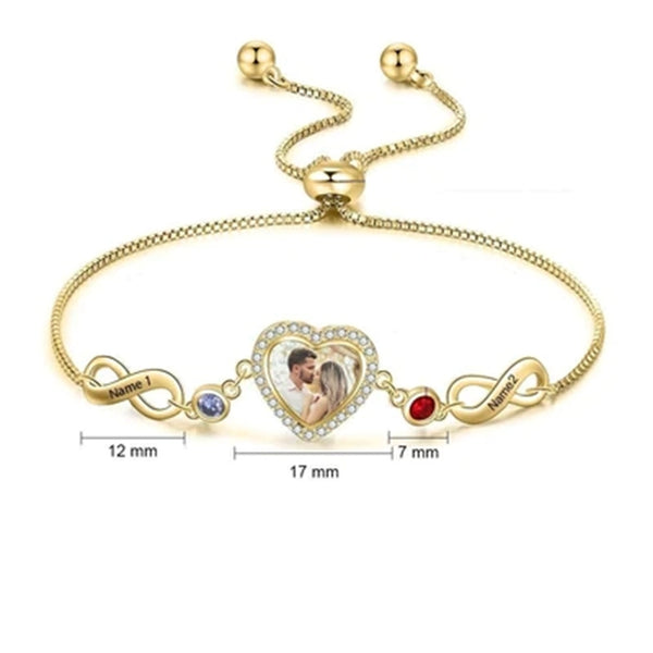 Heart Photo Pendant Bracelet with 2 Names
