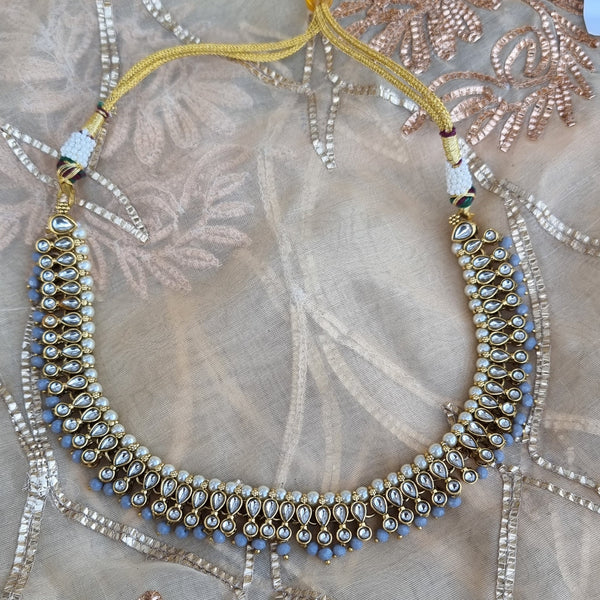 Ethnnic Choker With Champagne and Light Blue stones HNS Studio Canada