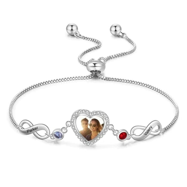Heart Photo Pendant Bracelet with 2 Names