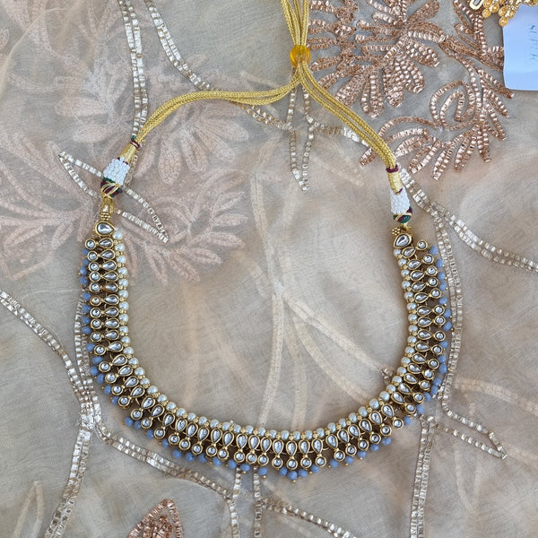 Ethnnic Choker With Champagne and Light Blue stones HNS Studio Canada