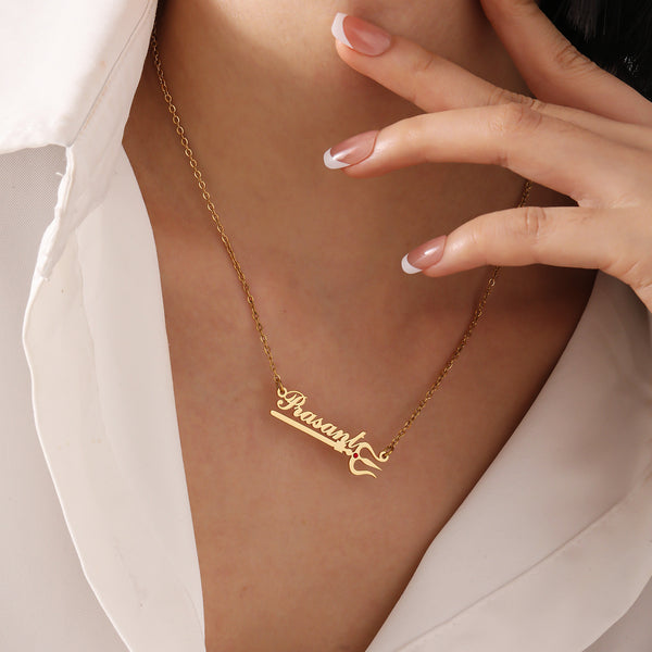 Custom Name Necklace with Trishul Symbol & Birthstone HNS Studio Canada