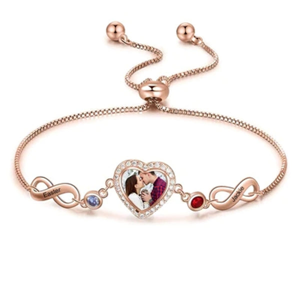 Heart Photo Pendant Bracelet with 2 Names