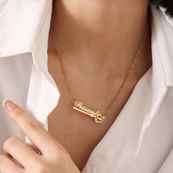 Custom Name Necklace with Trishul Symbol & Birthstone HNS Studio Canada