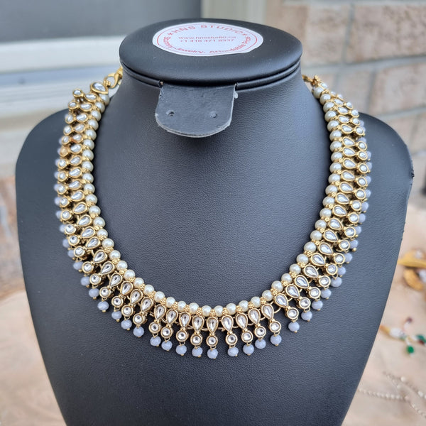 Ethnnic Choker With Champagne and Light Blue stones HNS Studio Canada