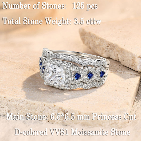 3 Pcs 925 Sterling Silver Moissanite Wedding Ring Set for Women