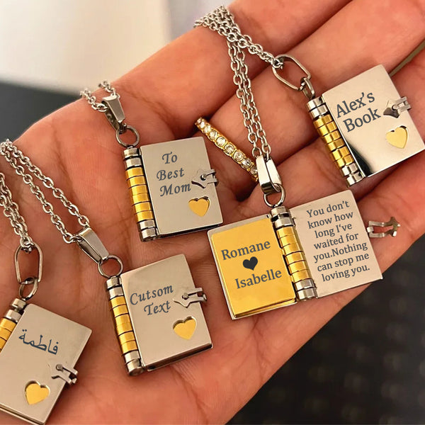 Custom Book Necklace – Personalized Mini Book Pendant