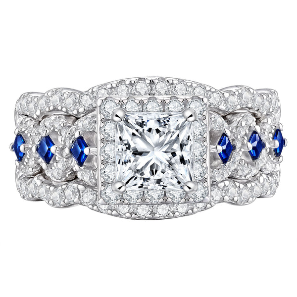 3 Pcs 925 Sterling Silver Moissanite Wedding Ring Set for Women