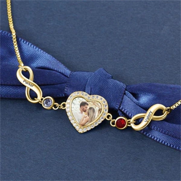 Heart Photo Pendant Bracelet with 2 Names