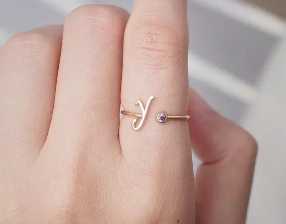Personalized Initial Birthstone Ring