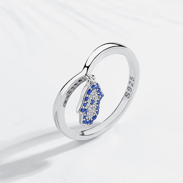 Hamsa Hand Evil Eye Sterling Silver Ring HNS Studio Canada