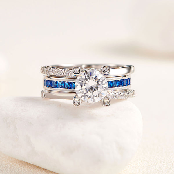 1.8 Carats  Sterling Silver Women's Wedding Ring Set with Blue Band HNS Studio Canada