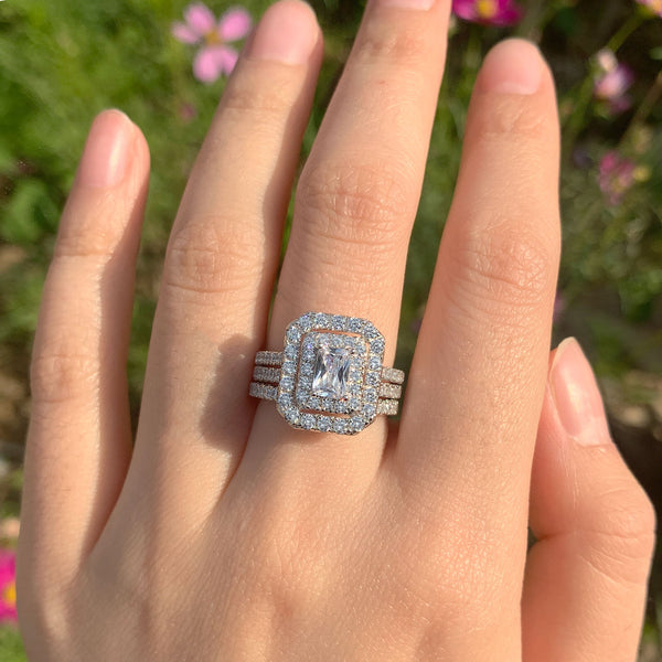 2.0 Carats Halo Sterling Silver Ring and Band HNS Studio Canada