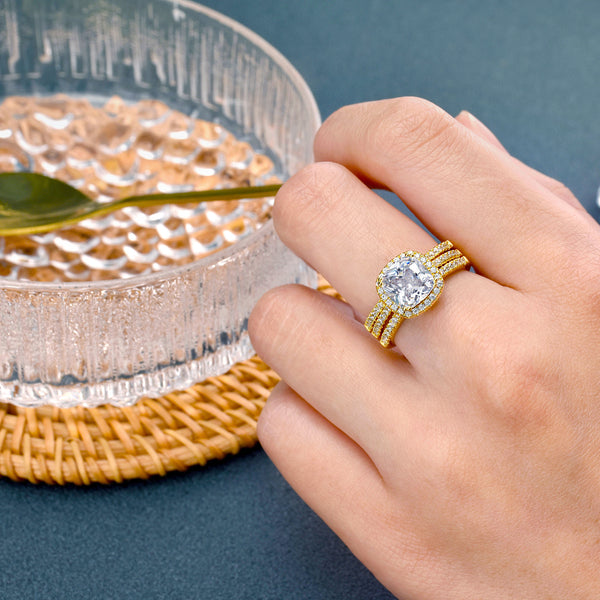 1.8 Carats Gold on Sterling Silver Women's Wedding Ring Set HNS Studio Canada