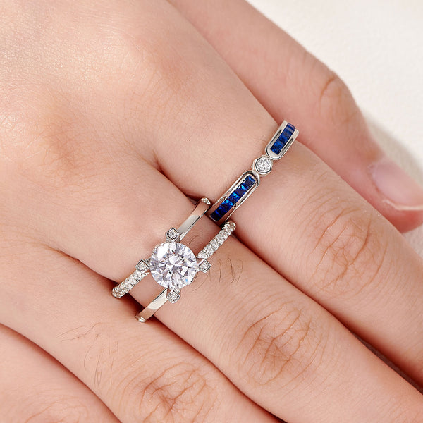 1.8 Carats  Sterling Silver Women's Wedding Ring Set with Blue Band HNS Studio Canada