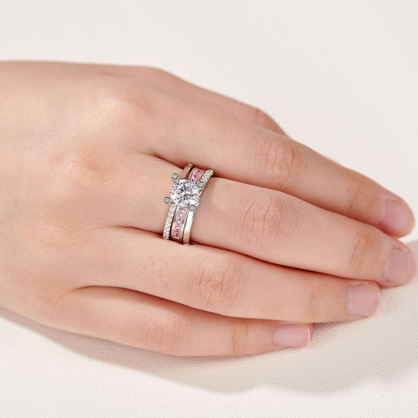 1.8 Carats  Sterling Silver Women's Wedding Ring Set with Pink Band HNS Studio Canada