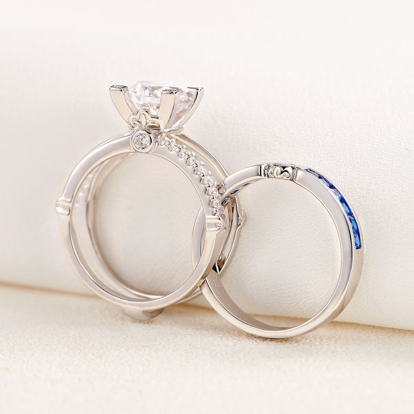 1.8 Carats  Sterling Silver Women's Wedding Ring Set with Blue Band HNS Studio Canada