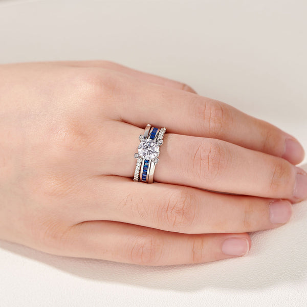 1.8 Carats  Sterling Silver Women's Wedding Ring Set with Blue Band HNS Studio Canada