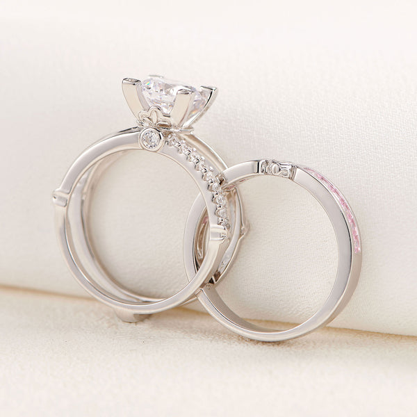 1.8 Carats  Sterling Silver Women's Wedding Ring Set with Pink Band HNS Studio Canada