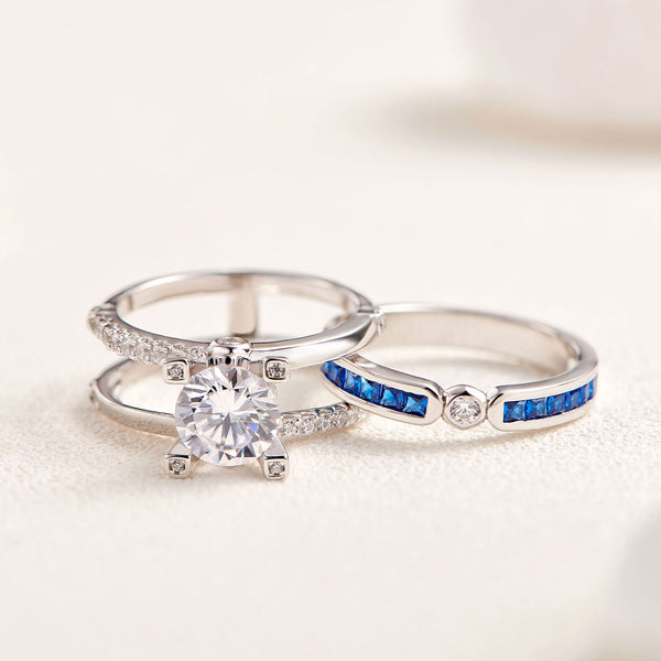 1.8 Carats  Sterling Silver Women's Wedding Ring Set with Blue Band HNS Studio Canada