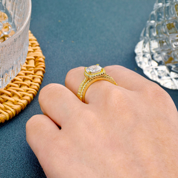 1.8 Carats Gold on Sterling Silver Women's Wedding Ring Set HNS Studio Canada