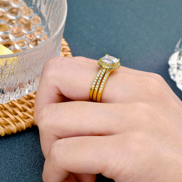 1.8 Carats Gold on Sterling Silver Women's Wedding Ring Set HNS Studio Canada