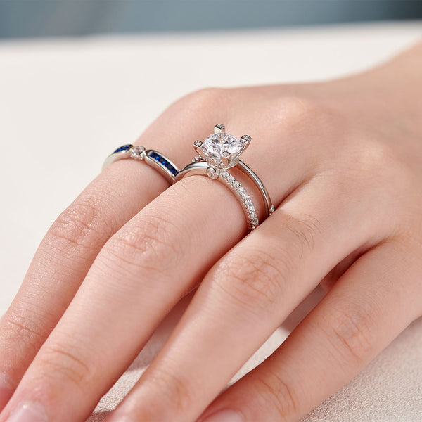 1.8 Carats  Sterling Silver Women's Wedding Ring Set with Blue Band HNS Studio Canada