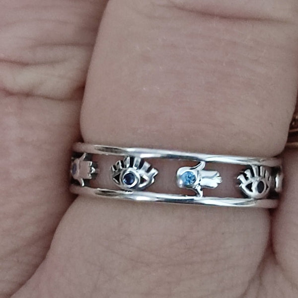 Hamsa Hand and Evil Eye Sterling Silver Ring HNS Studio Canada