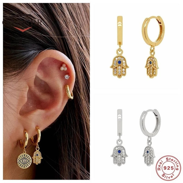 Small Dangle Hamsa Hoop Earrings