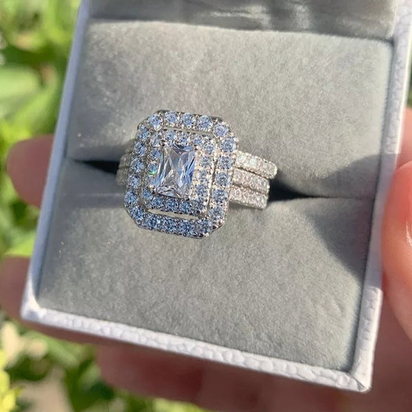 2.0 Carats Halo Sterling Silver Ring and Band HNS Studio Canada